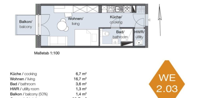 Квартира Берлин, Германия, 29.7 м2