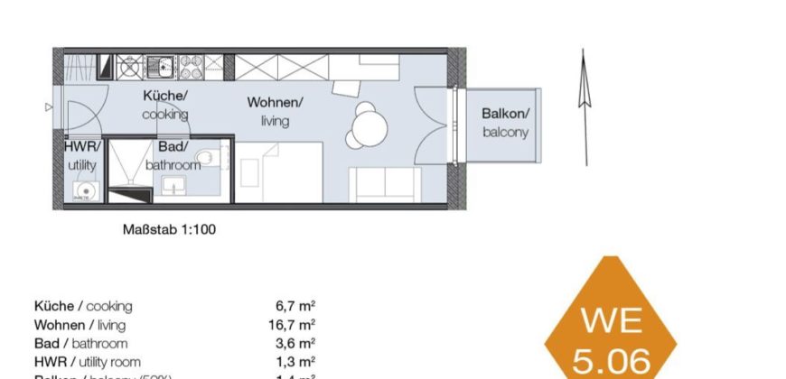 Квартира в Берлине, Германия, 29.6 м2