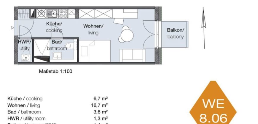 Квартира в Берлине, Германия, 29.6 м2