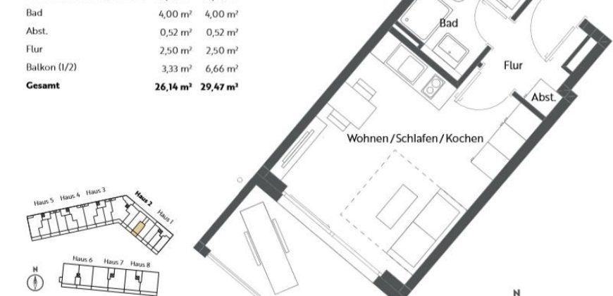 Квартира в Мюнхене, Германия, 29.47 м2