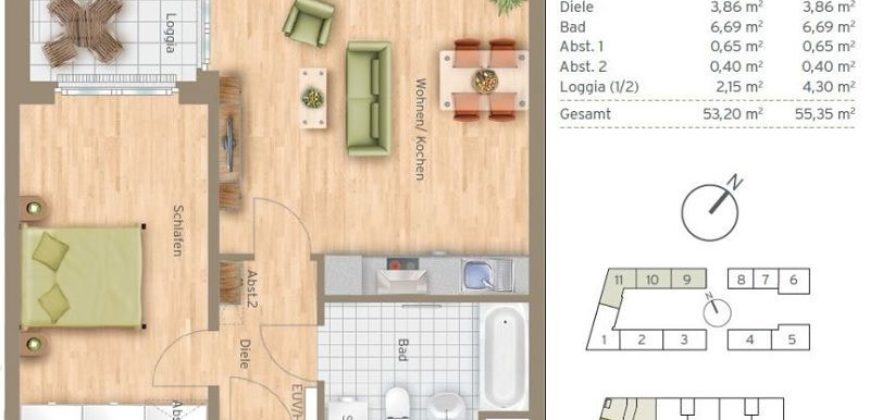 Квартира в Мюнхене, Германия, 53 м2