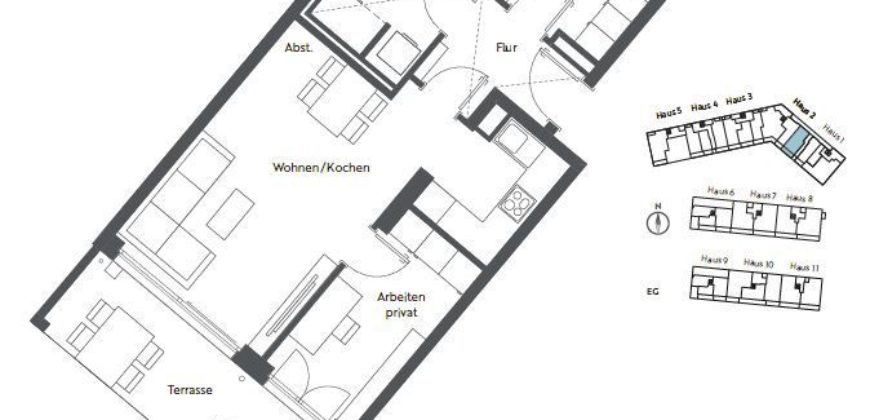 Квартира в Мюнхене, Германия, 61.11 м2