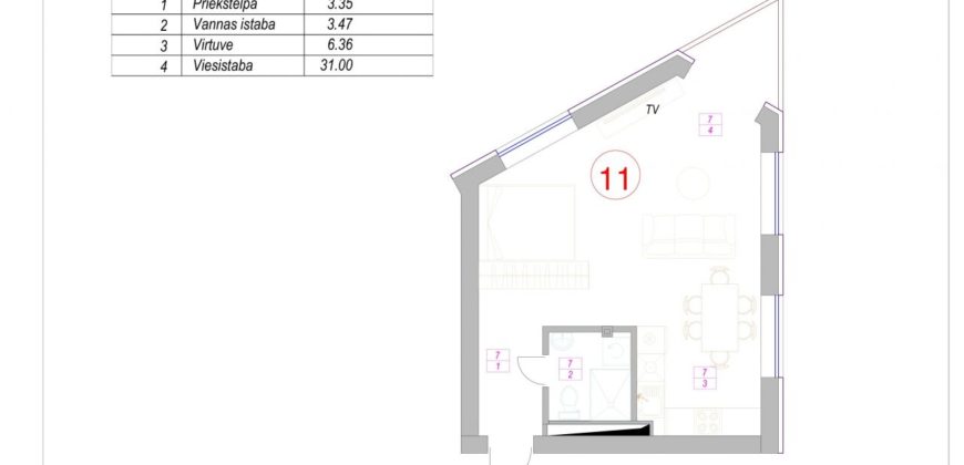 Квартира в Риге, Латвия, 43.8 м2