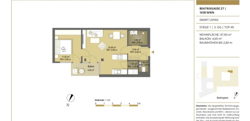 Квартира в Вене, Австрия, 47.9 м2